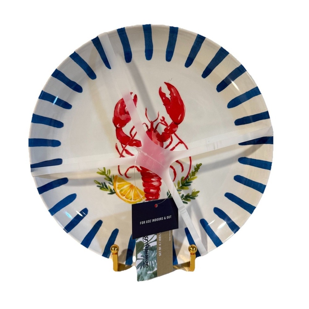 Tommy Bahama Melamine Salad Plates 8.5" Coastal‎ Lobster Nautical Set Of 4 NEW